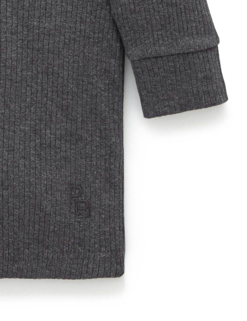 Rib L/Slv Henley Tee - Charcoal Melange