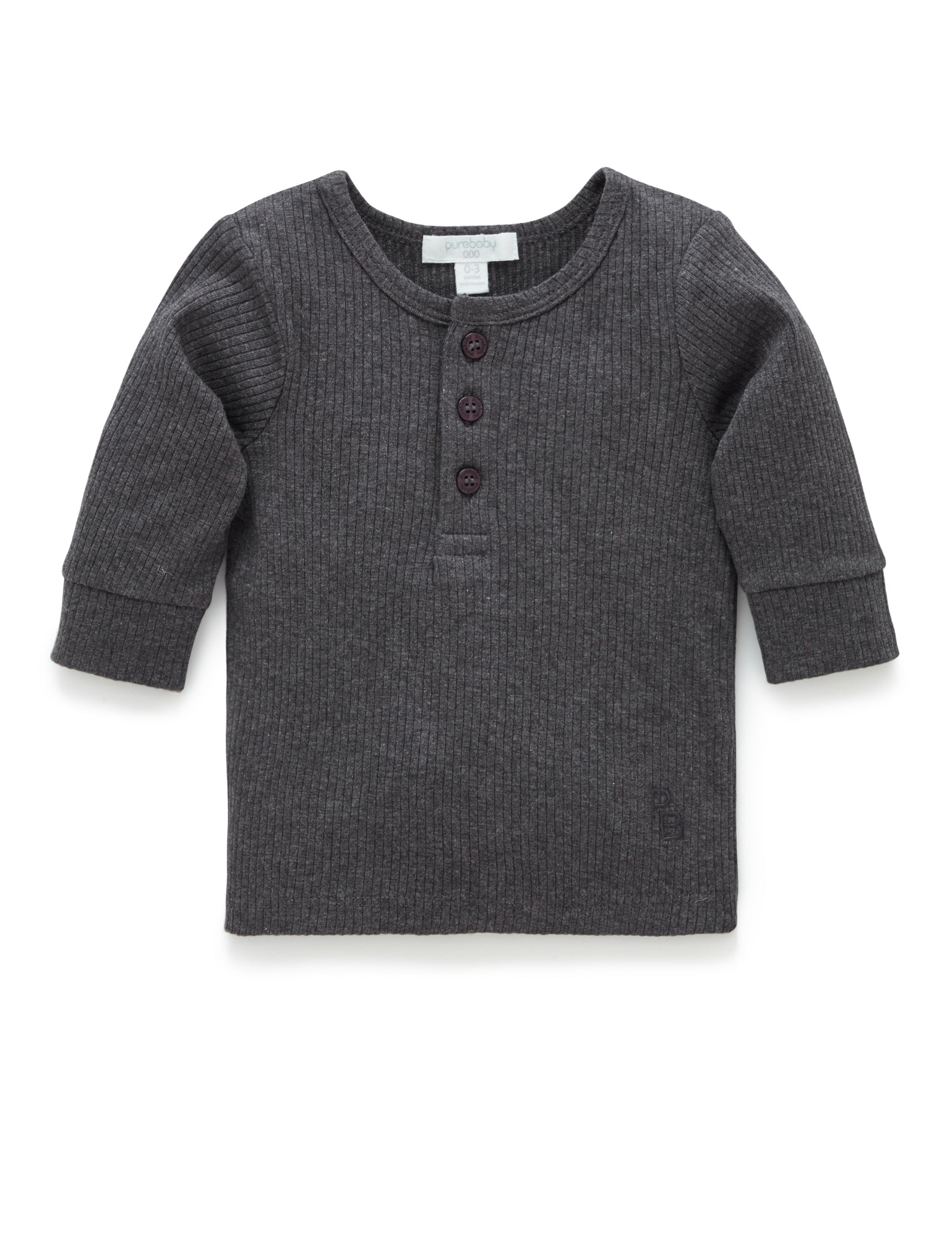 Rib L/Slv Henley Tee - Charcoal Melange