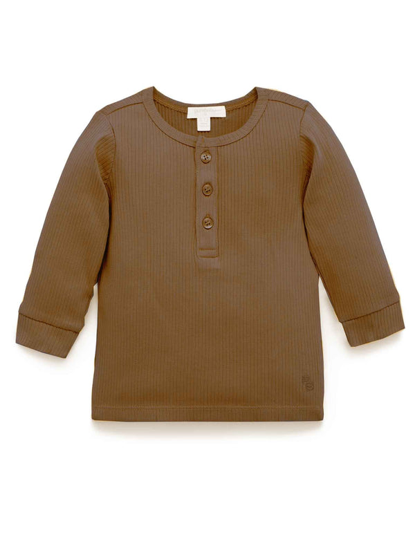 Rib L/Slv Henley Tee - Chocolate