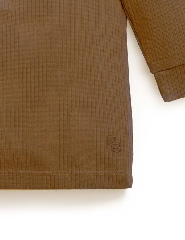 Rib L/Slv Henley Tee - Chocolate