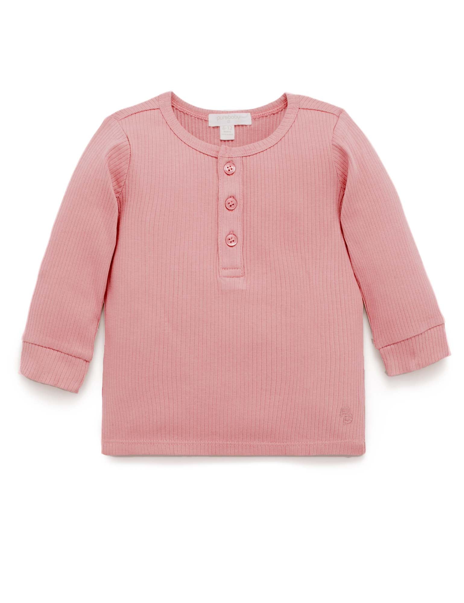 Rib L/Slv Henley Tee - Crab Apple