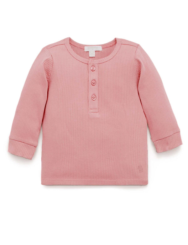 Rib L/Slv Henley Tee - Crab Apple