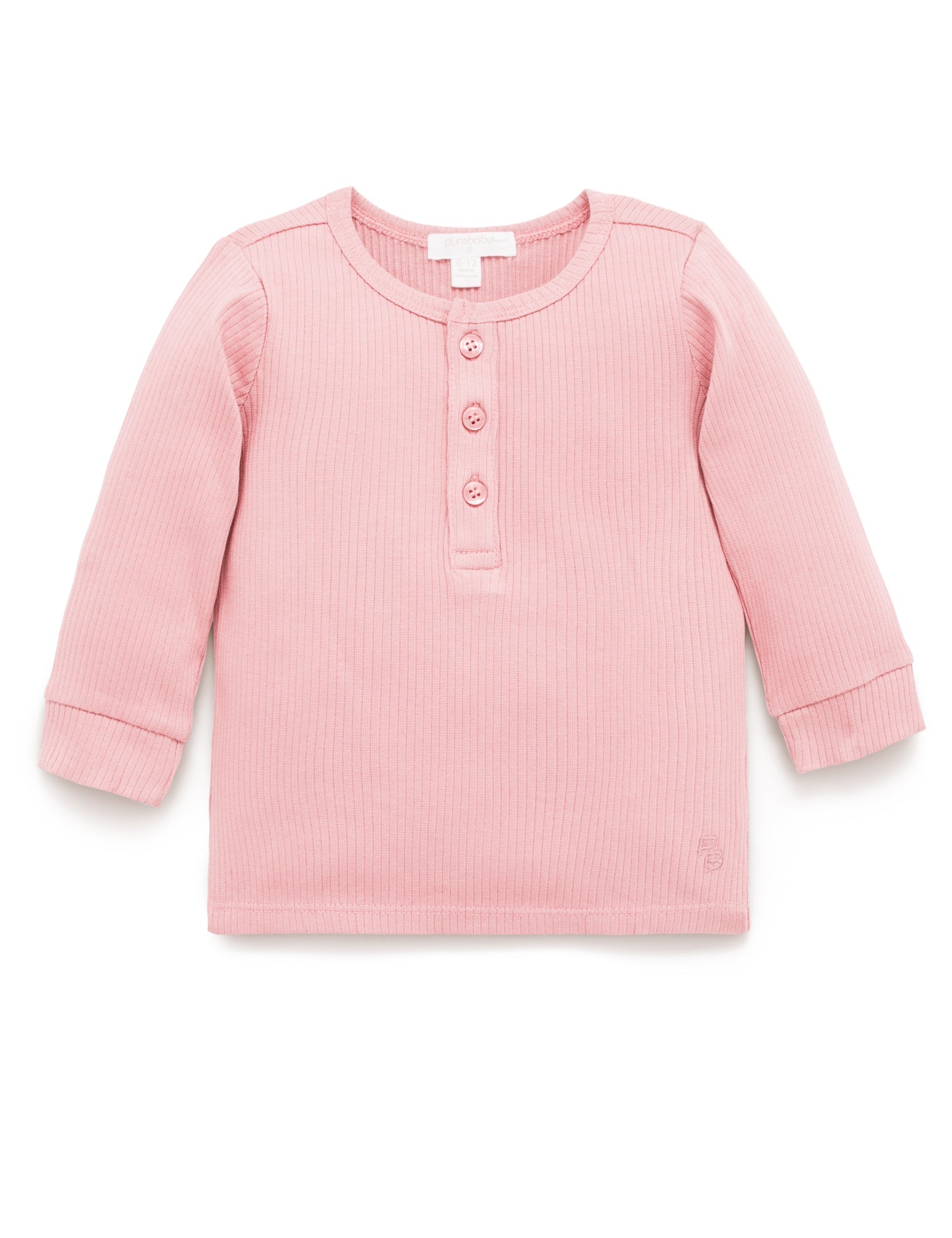Rib L/Slv Henley Tee - Dusty Rose