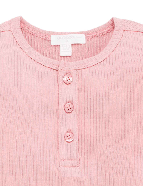 Rib L/Slv Henley Tee - Dusty Rose