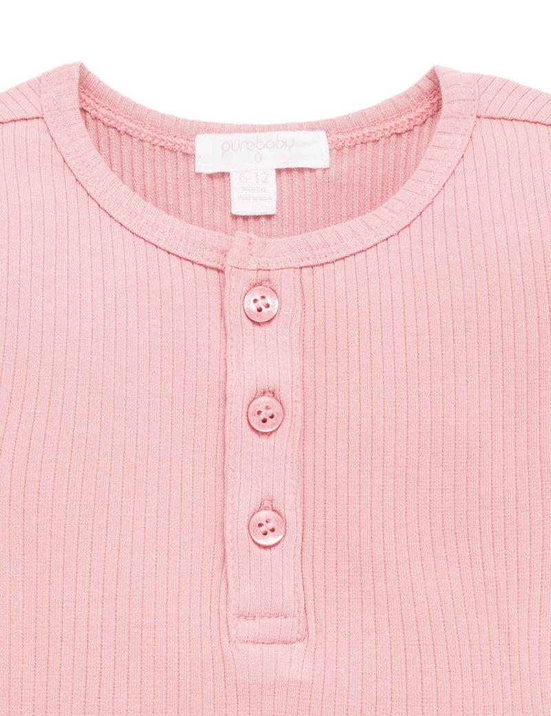 Rib L/Slv Henley Tee - Dusty Rose