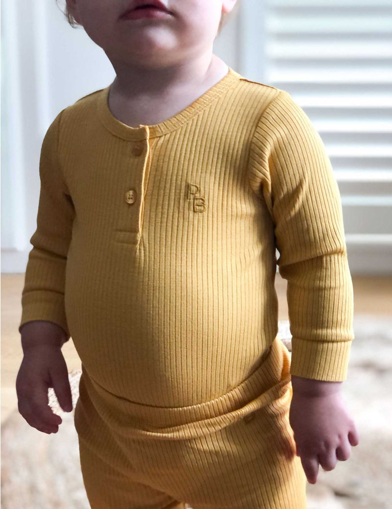 Rib L/Slv Henley Tee - Golden