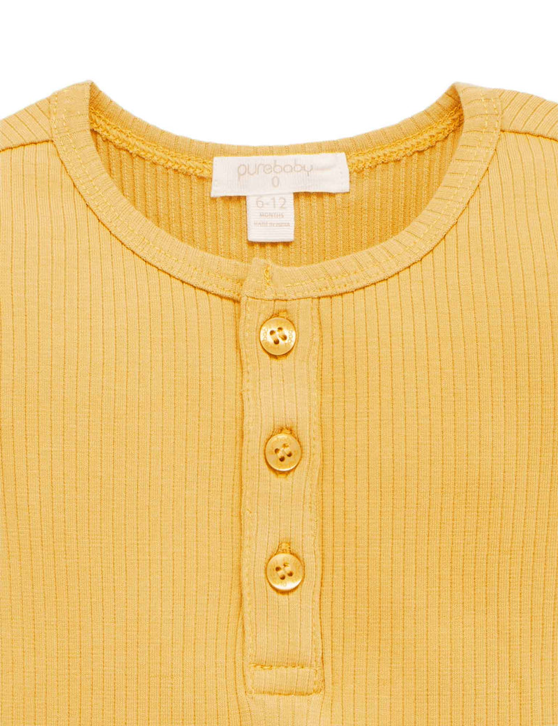 Rib L/Slv Henley Tee - Golden
