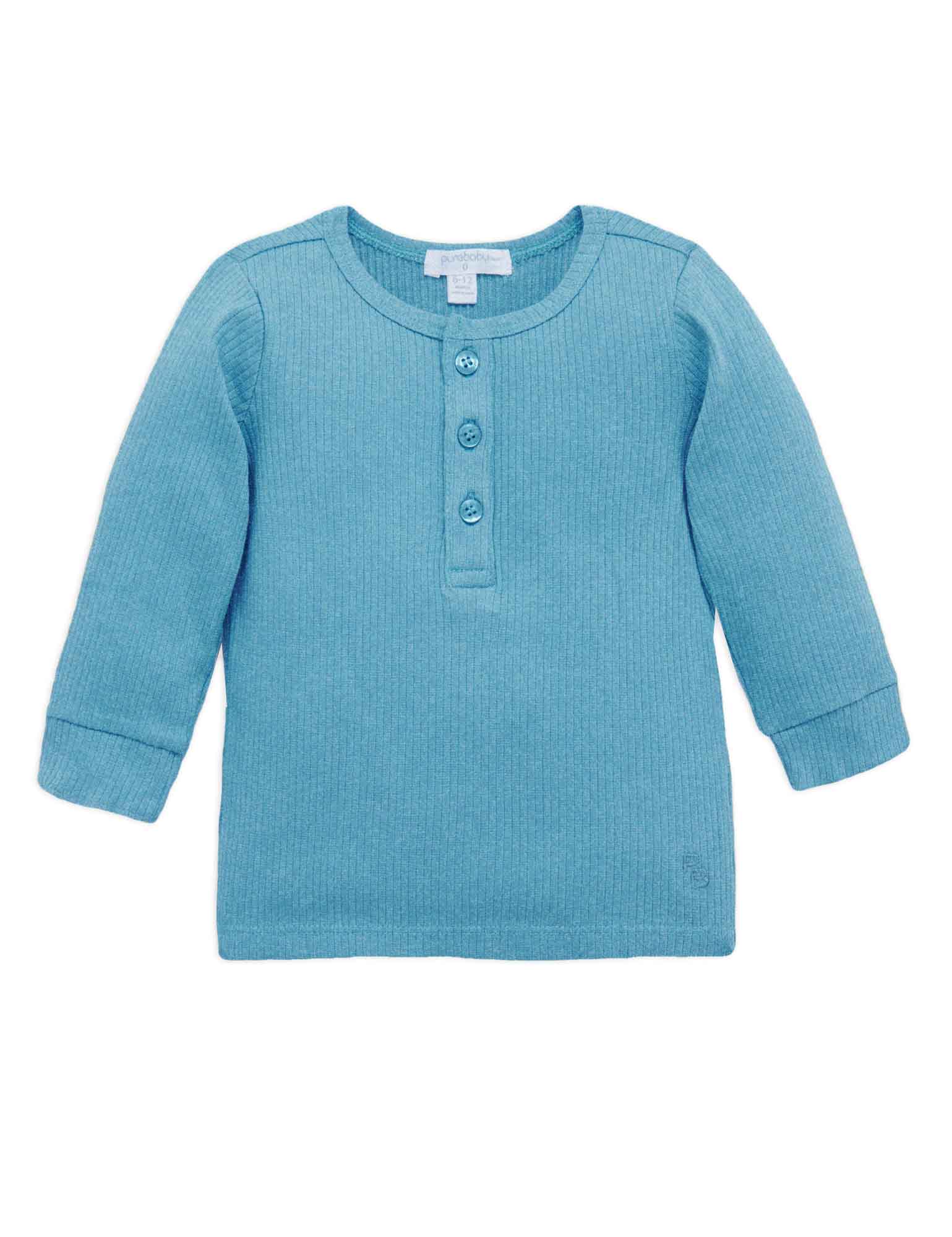 Rib L/Slv Henley Tee - Lake Melange