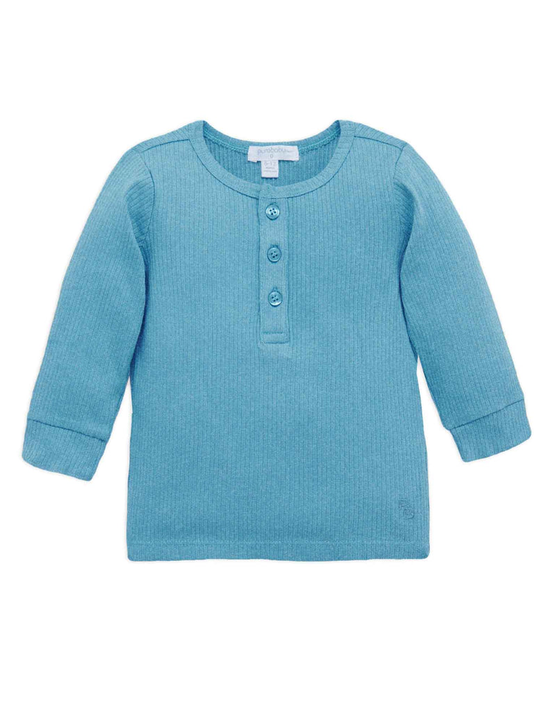 Rib L/Slv Henley Tee - Lake Melange
