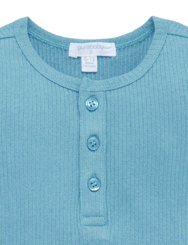 Rib L/Slv Henley Tee - Lake Melange