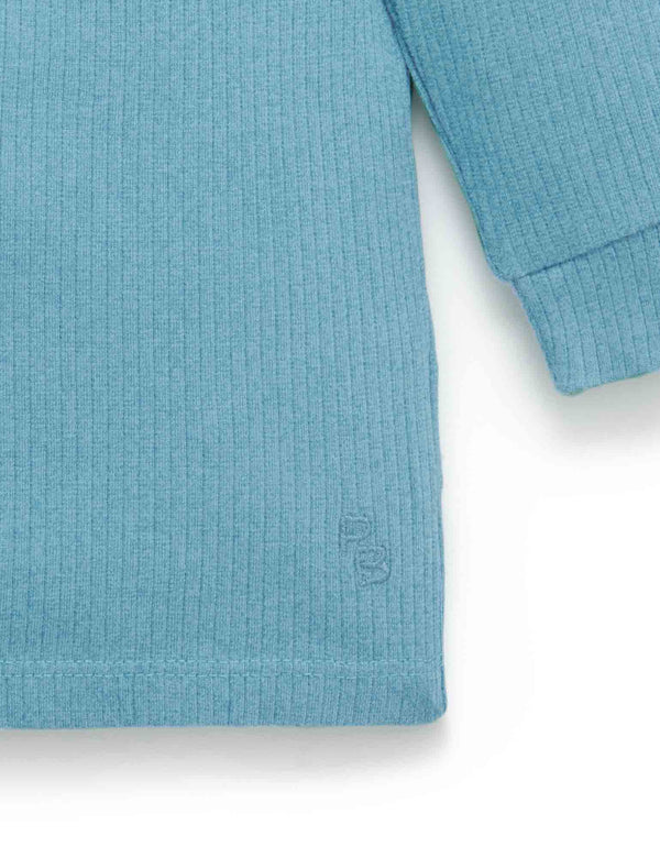 Rib L/Slv Henley Tee - Lake Melange