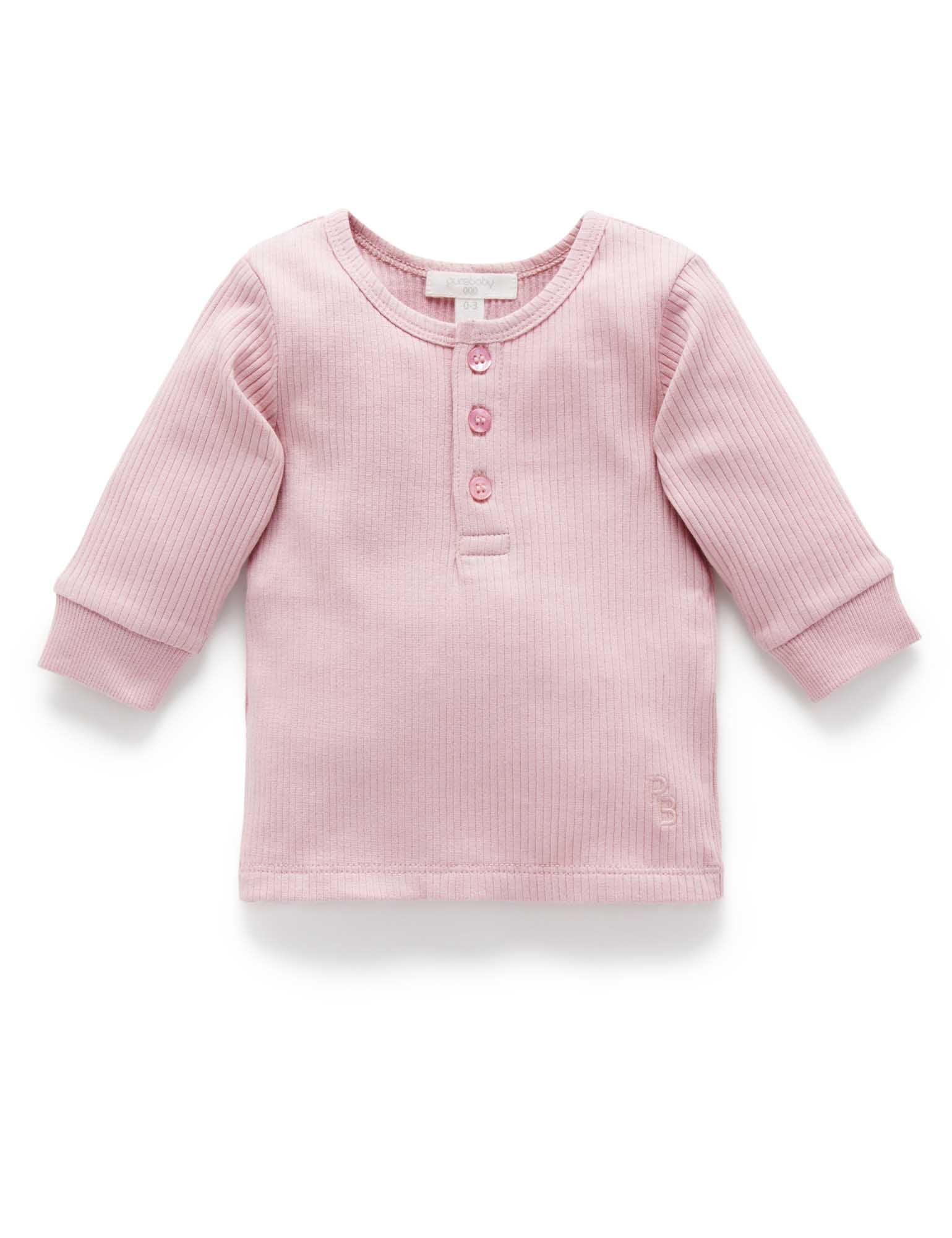Rib L/Slv Henley Tee - Lavender