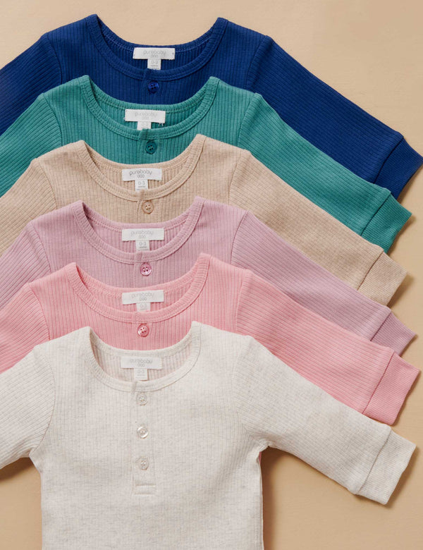 Rib L/Slv Henley Tee - Lavender