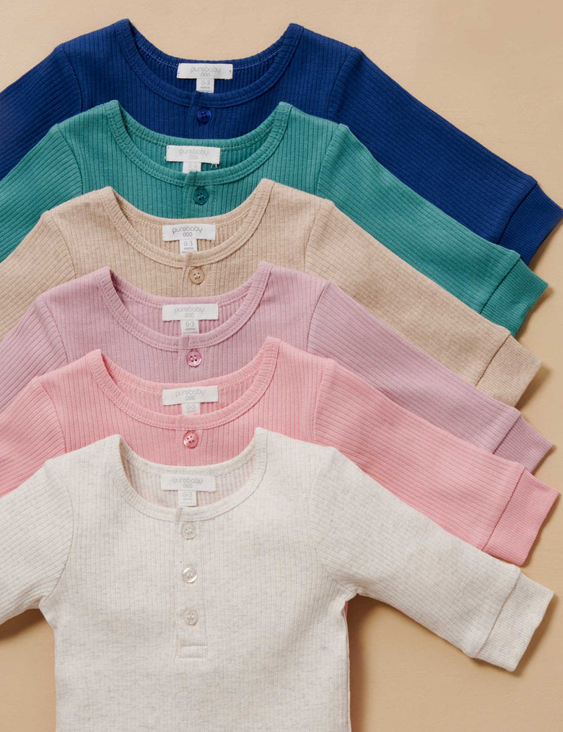 Rib L/Slv Henley Tee - Lavender
