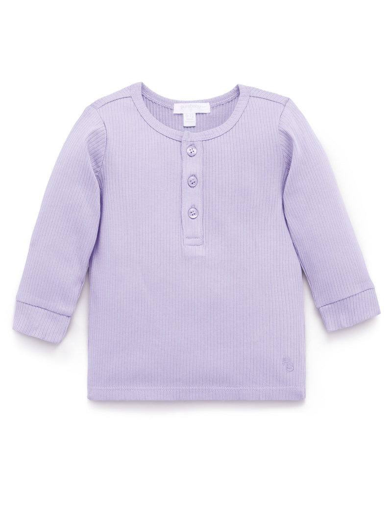 Rib L/Slv Henley Tee - Lilac