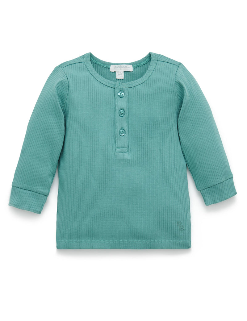 Rib L/Slv Henley Tee - Moss Green