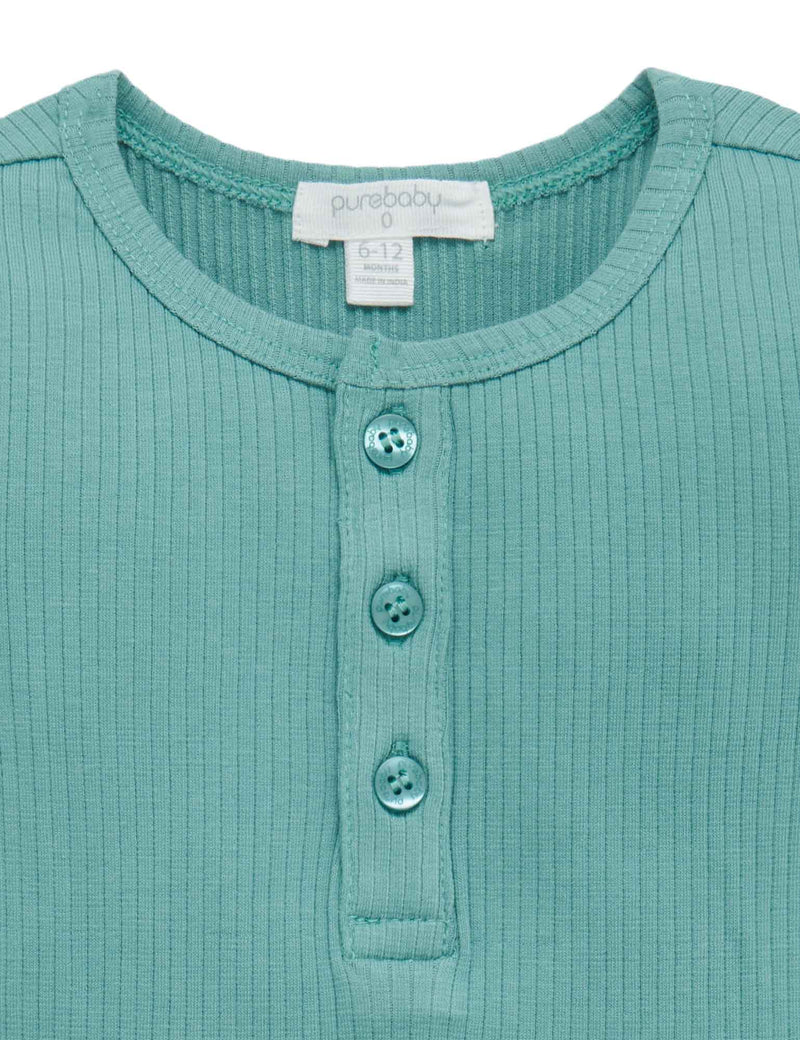 Rib L/Slv Henley Tee - Moss Green