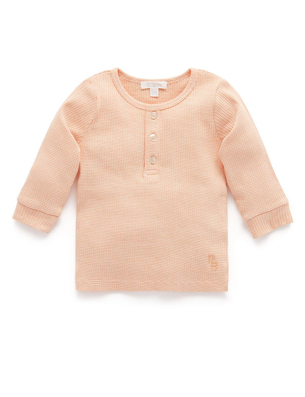Rib L/Slv Henley Tee - Orange Stripe