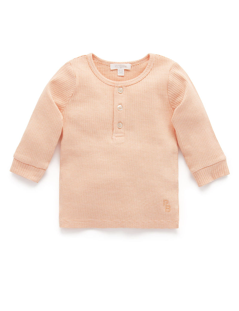 Rib L/Slv Henley Tee - Orange Stripe