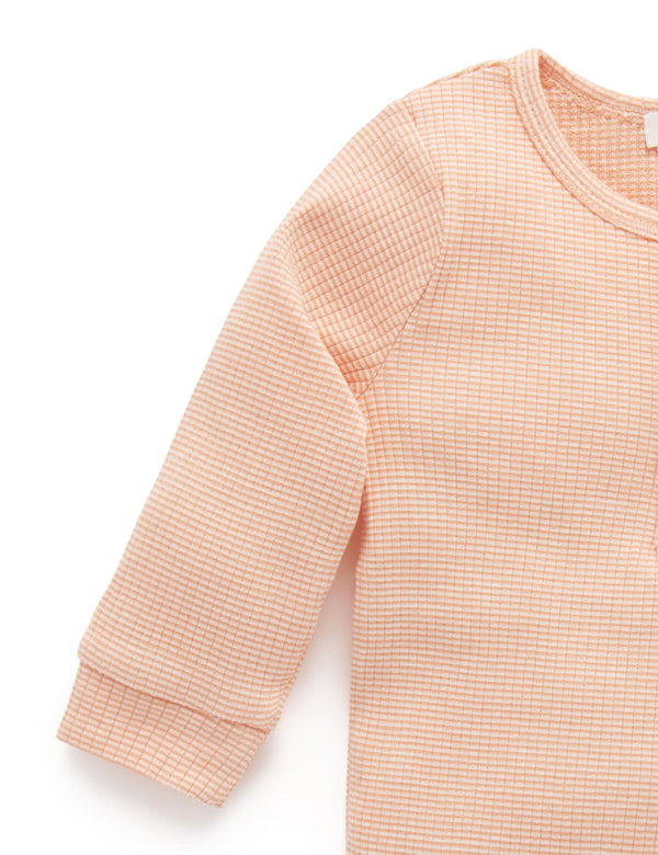 Rib L/Slv Henley Tee - Orange Stripe
