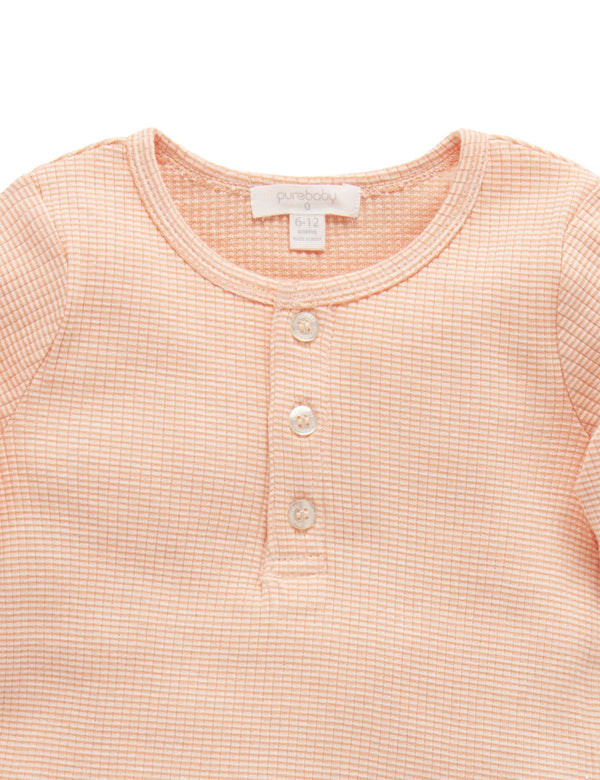 Rib L/Slv Henley Tee - Orange Stripe