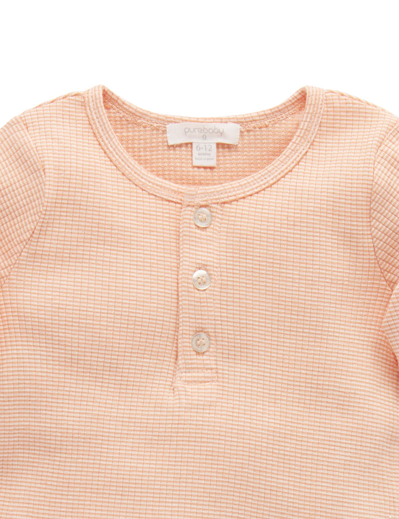 Rib L/Slv Henley Tee - Orange Stripe