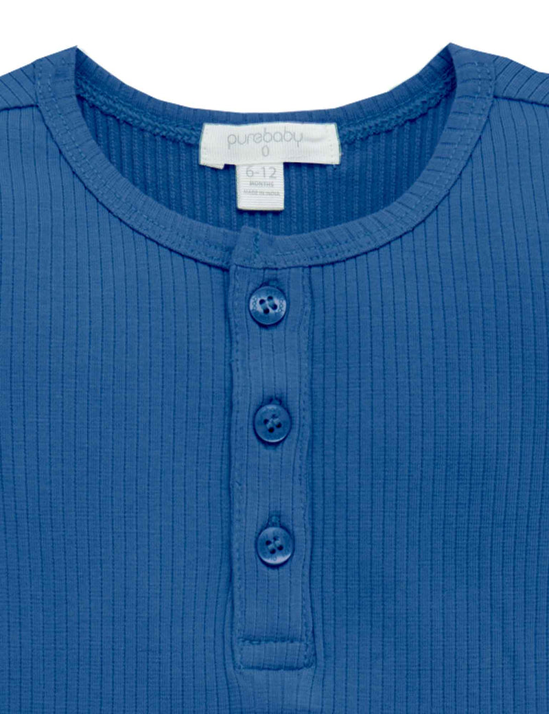 Rib L/Slv Henley Tee - Waterfall