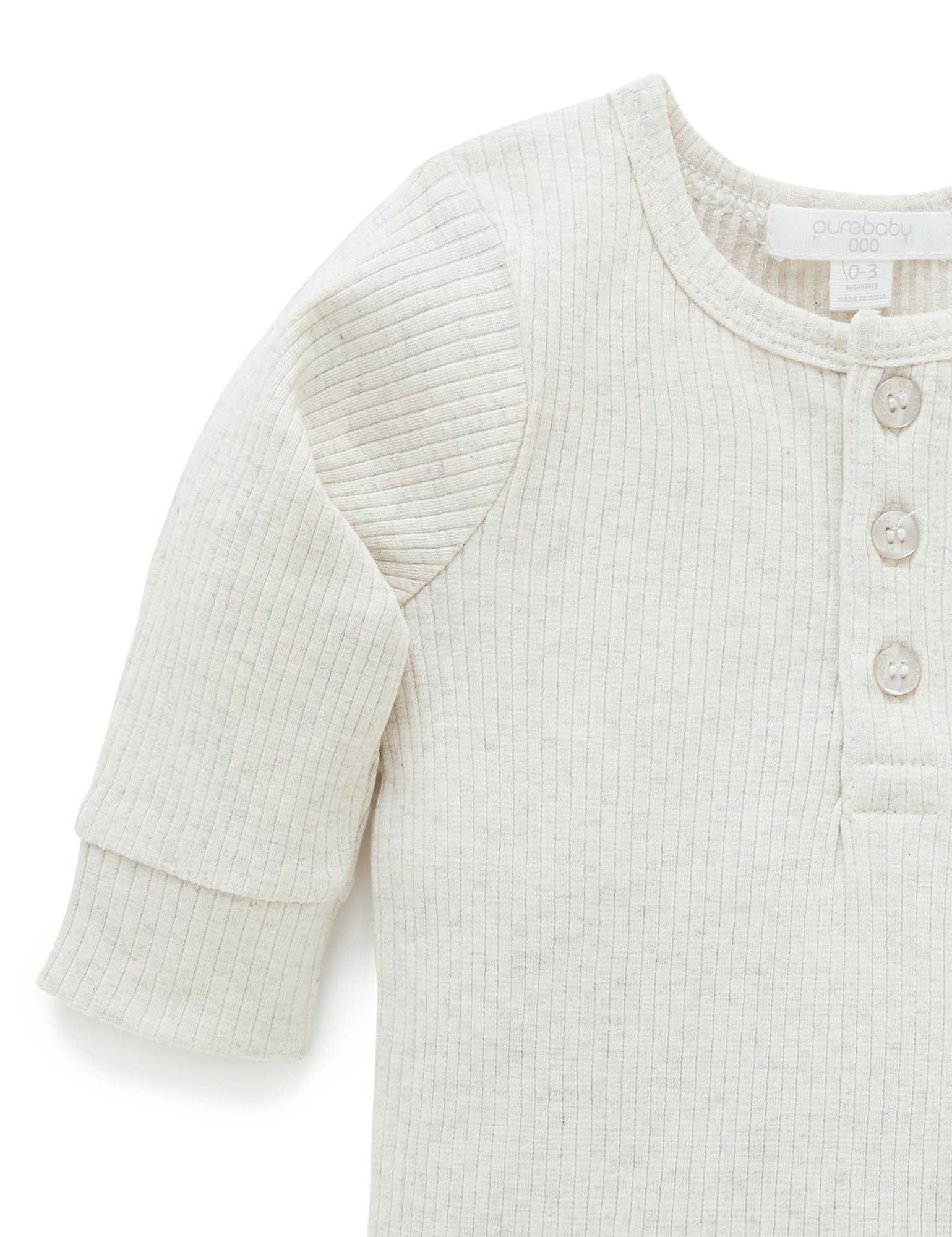 Rib L/Slv Henley Tee - Wheat melange