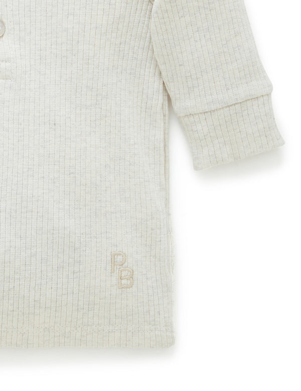 Rib L/Slv Henley Tee - Wheat melange