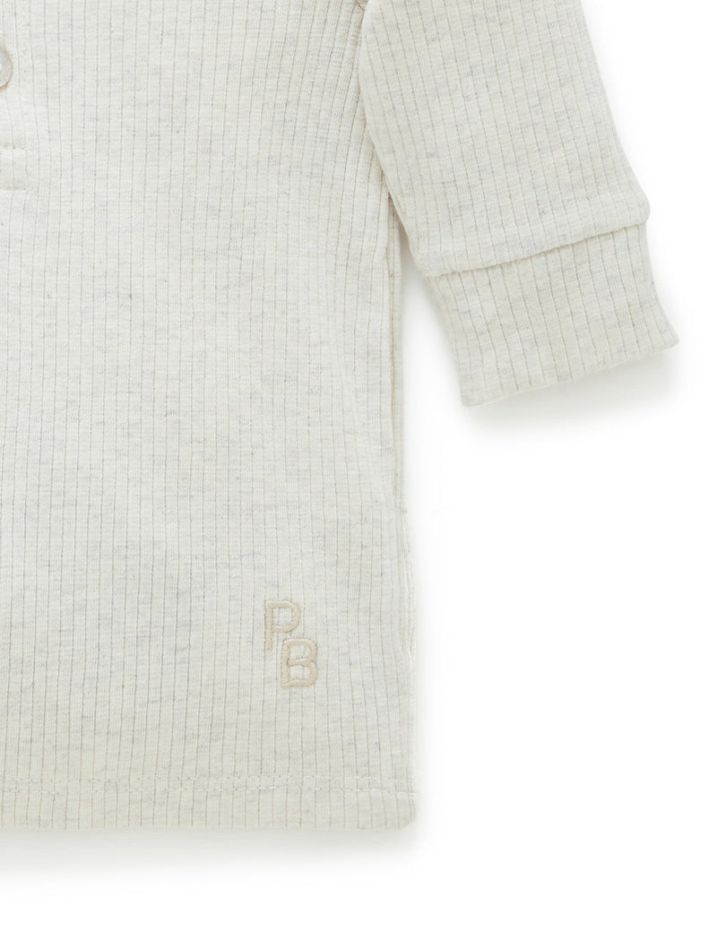 Rib L/Slv Henley Tee - Wheat melange