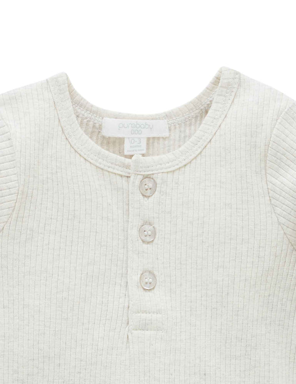 Rib L/Slv Henley Tee - Wheat melange