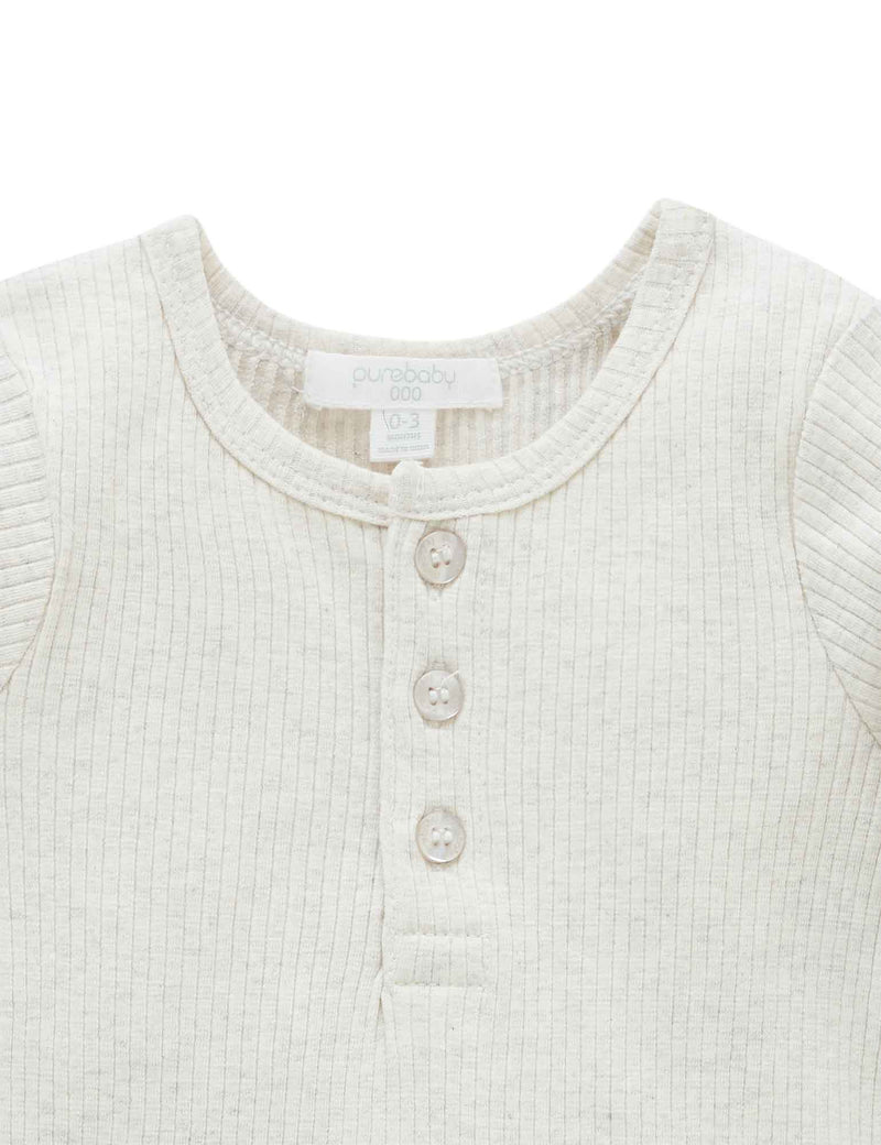 Rib L/Slv Henley Tee - Wheat melange