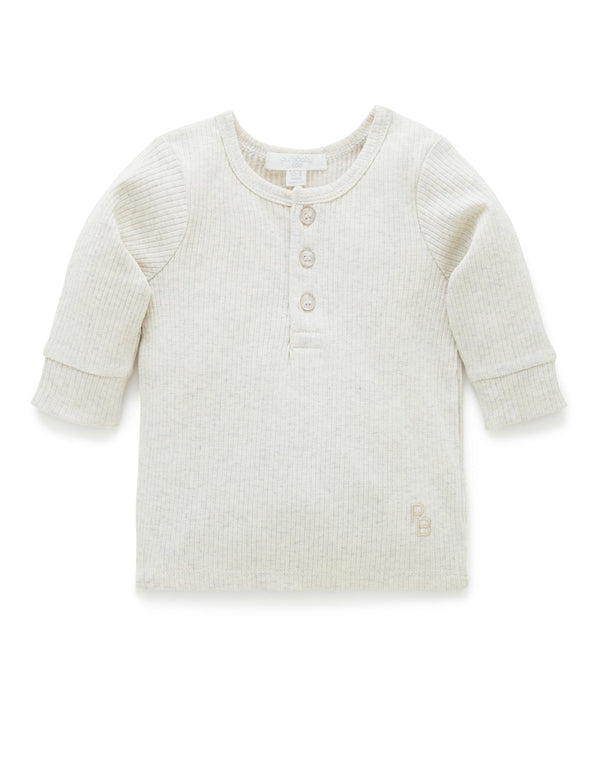 Rib L/Slv Henley Tee - Wheat melange