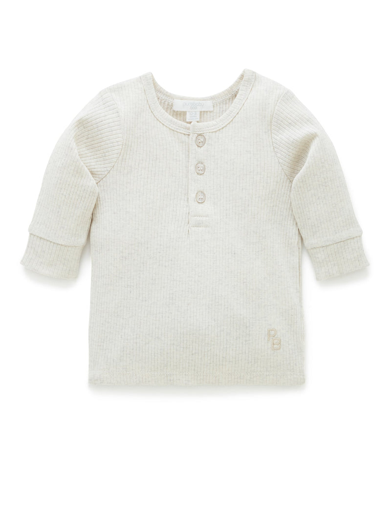 Rib L/Slv Henley Tee - Wheat melange