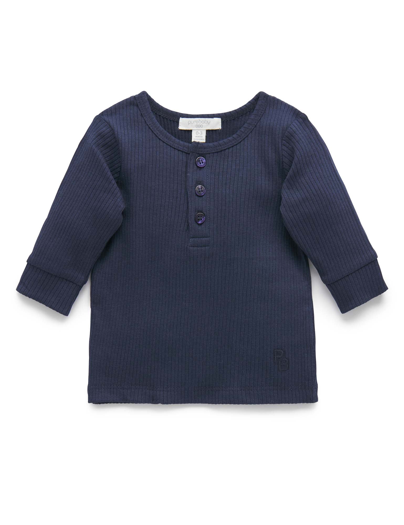 Rib L/Slv Henley Tee - Winter Navy
