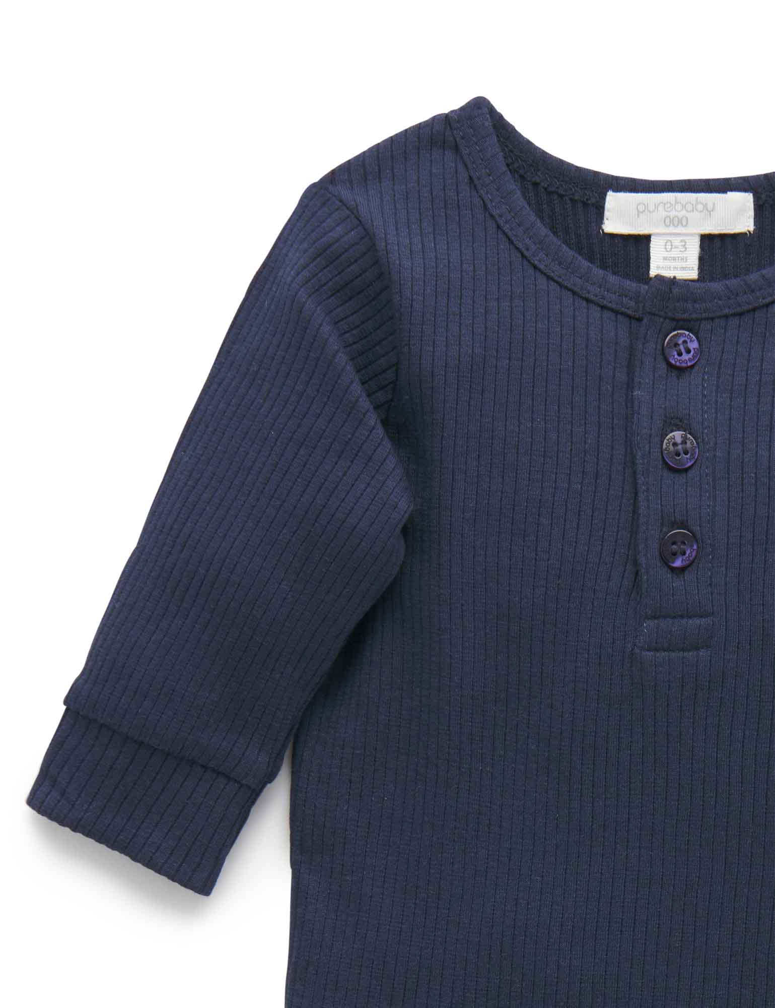 Rib L/Slv Henley Tee - Winter Navy