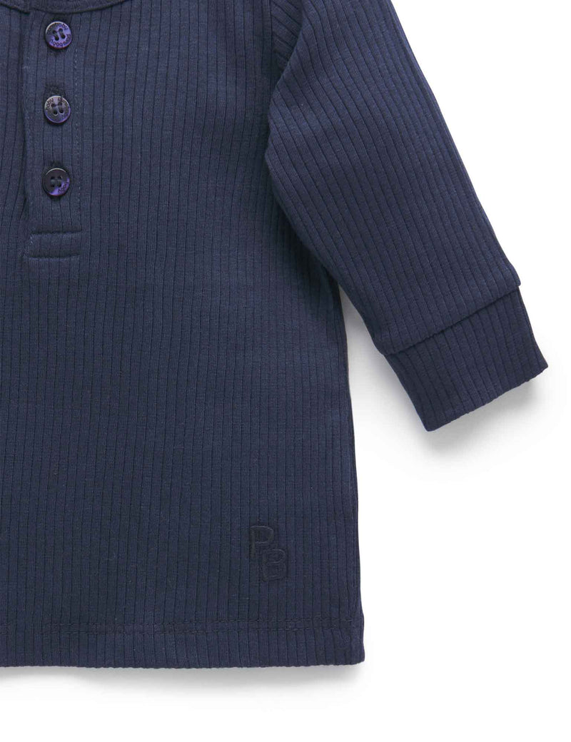 Rib L/Slv Henley Tee - Winter Navy