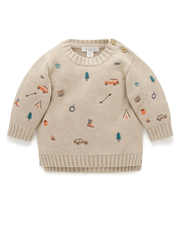 Forest Embroidered Jumper - Biscuit Melange