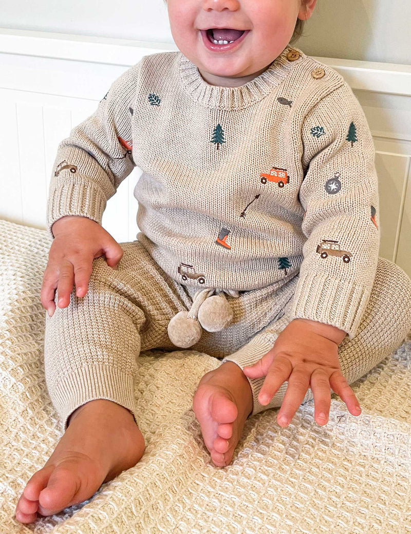 Forest Embroidered Jumper - Biscuit Melange
