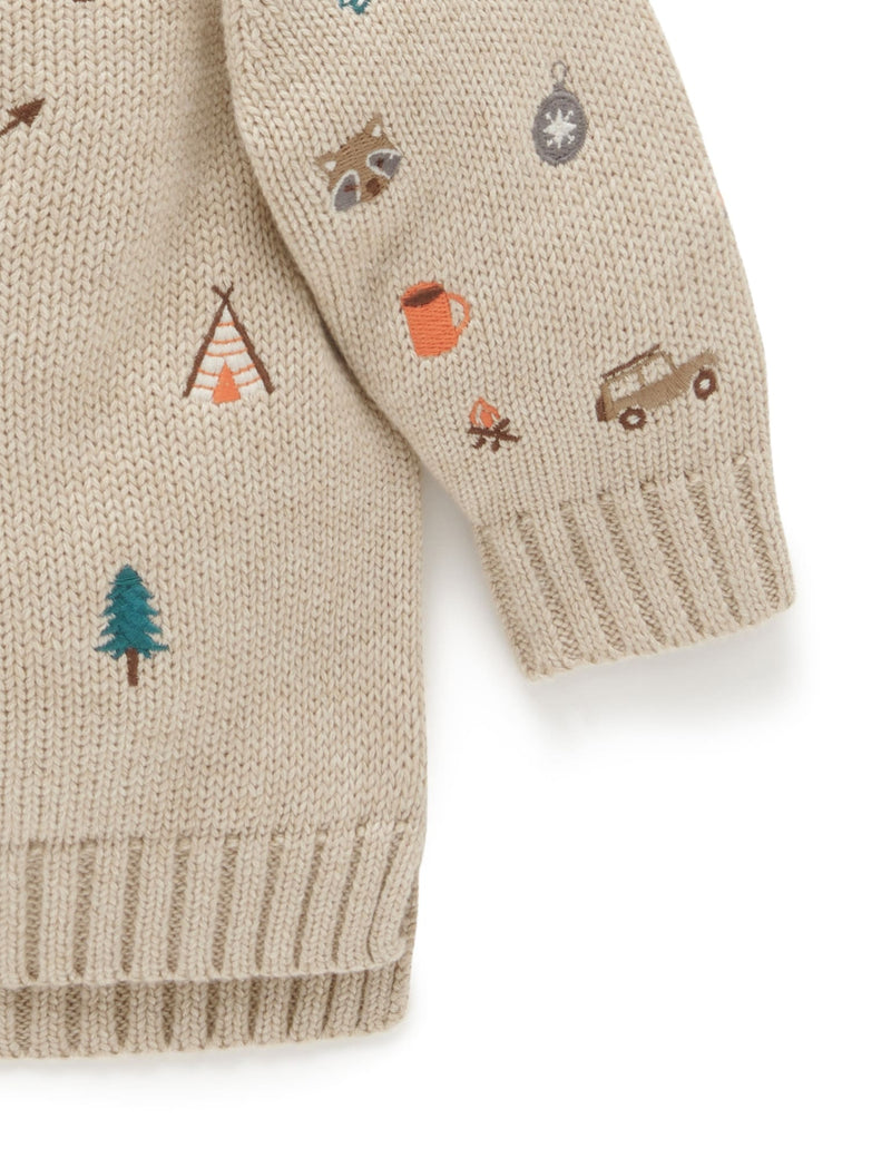 Forest Embroidered Jumper - Biscuit Melange