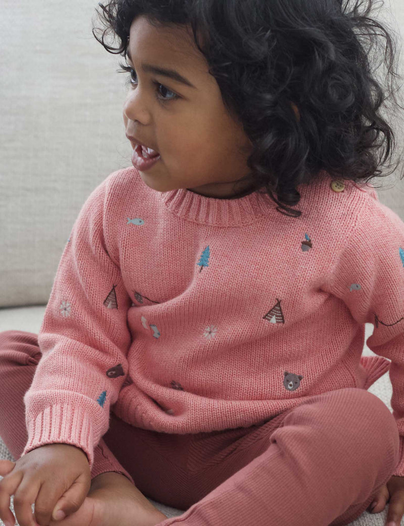Forest Embroidered Jumper - Nectarine Melange