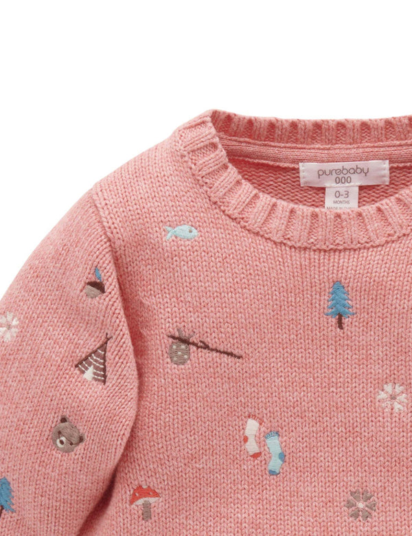 Forest Embroidered Jumper - Nectarine Melange