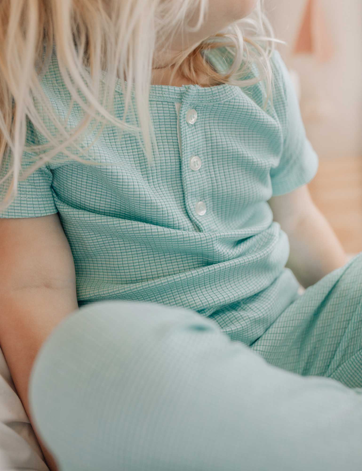 Rib S/Slv Henley Tee - Aquamarine Stripe