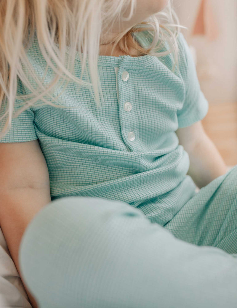 Rib S/Slv Henley Tee - Aquamarine Stripe