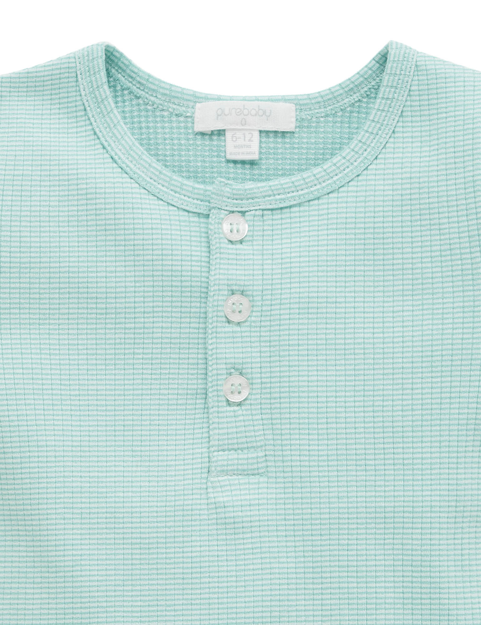 Rib S/Slv Henley Tee - Aquamarine Stripe