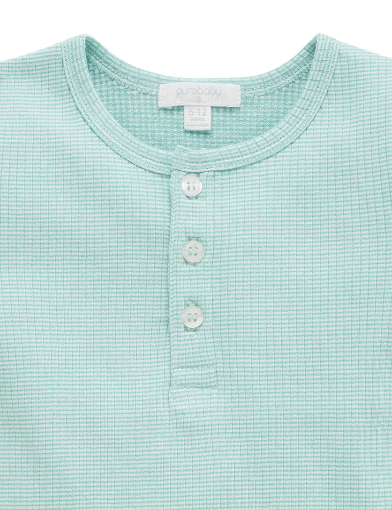 Rib S/Slv Henley Tee - Aquamarine Stripe