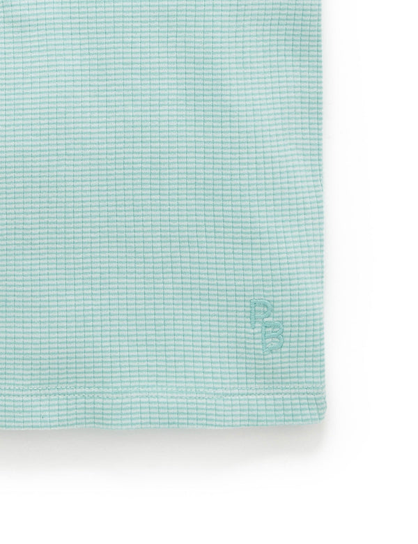 Rib S/Slv Henley Tee - Aquamarine Stripe