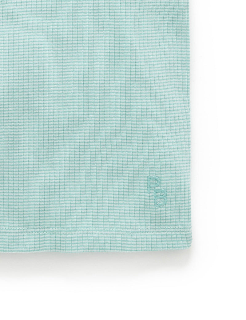 Rib S/Slv Henley Tee - Aquamarine Stripe