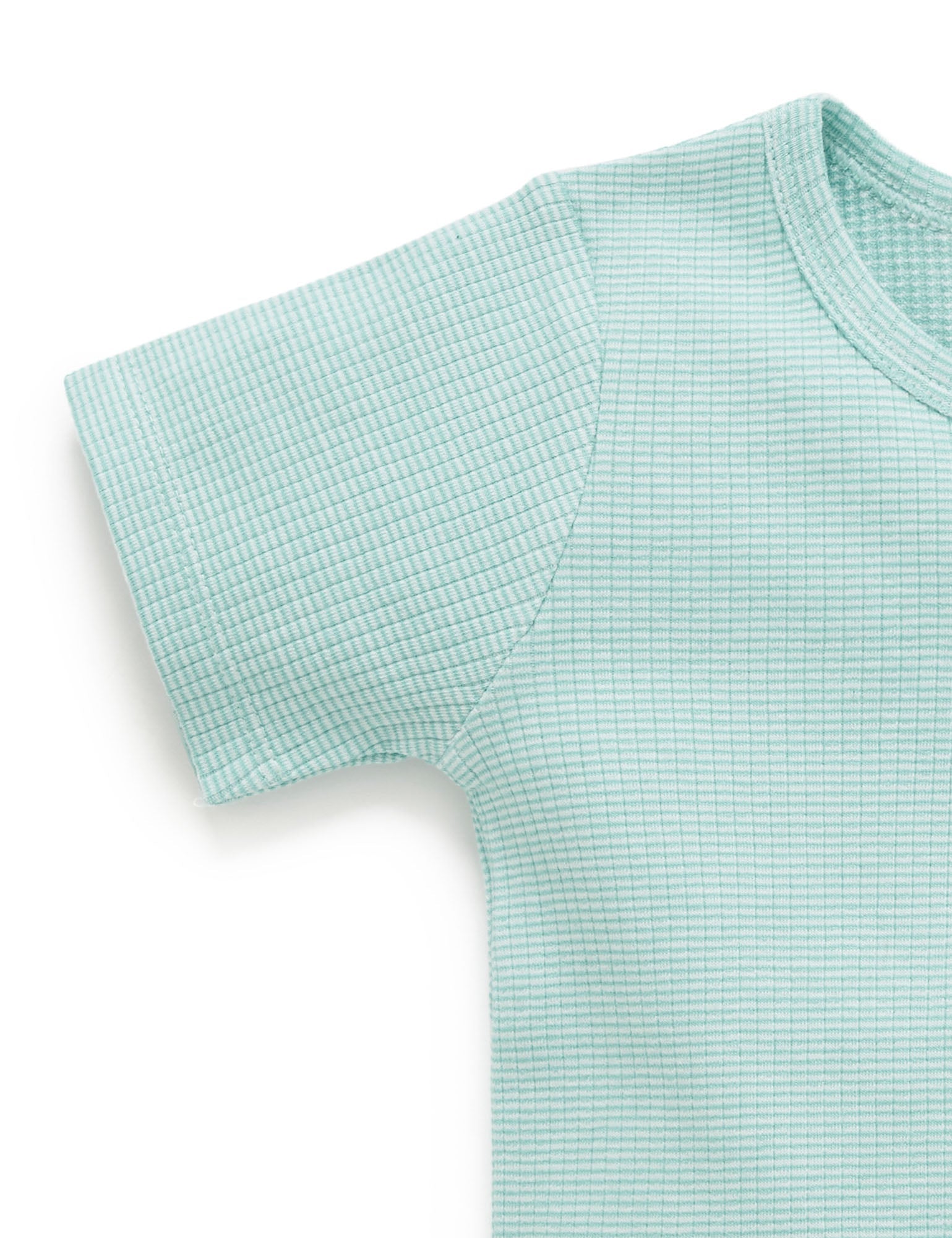 Rib S/Slv Henley Tee - Aquamarine Stripe