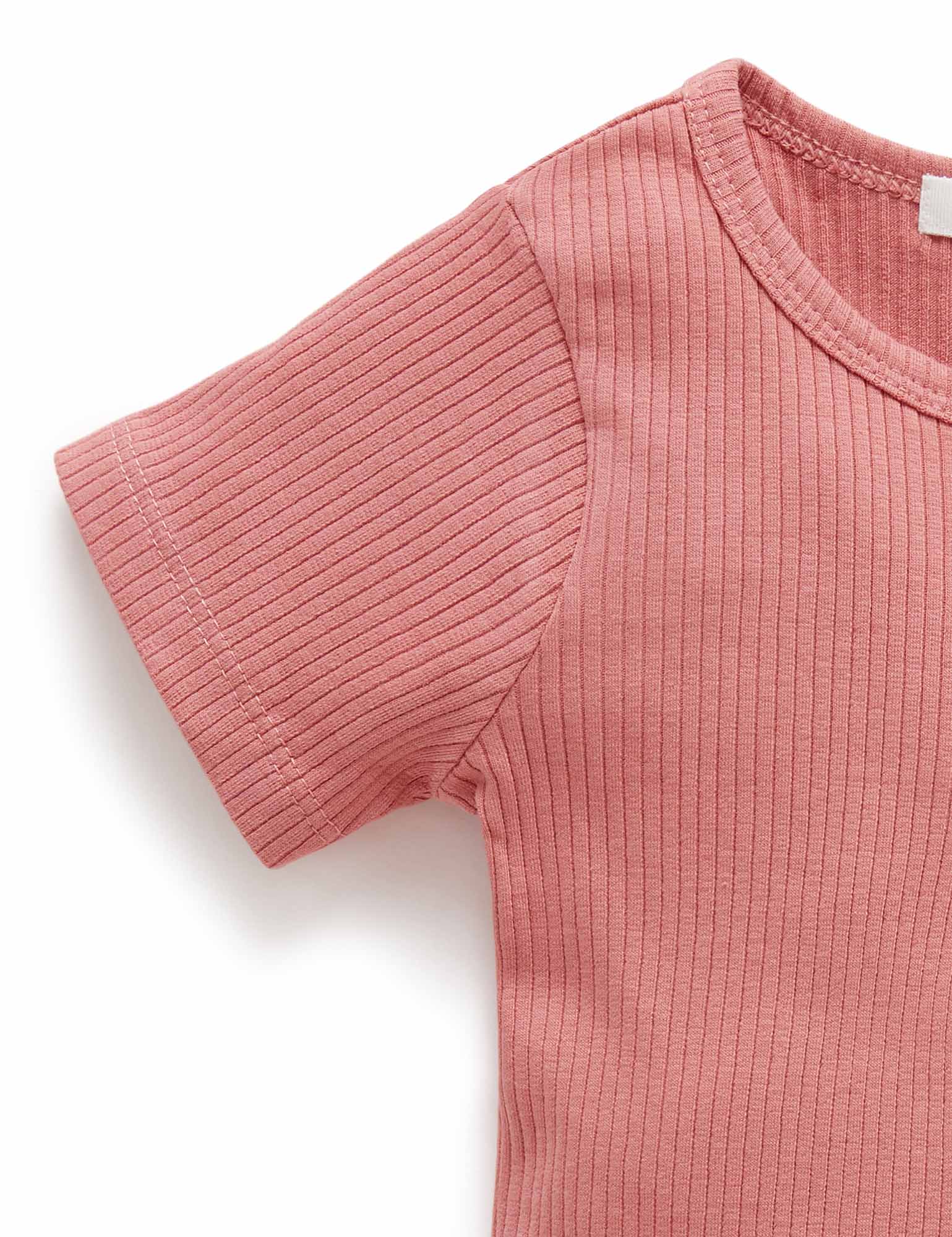 Rib S/Slv Henley Tee - Crabapple